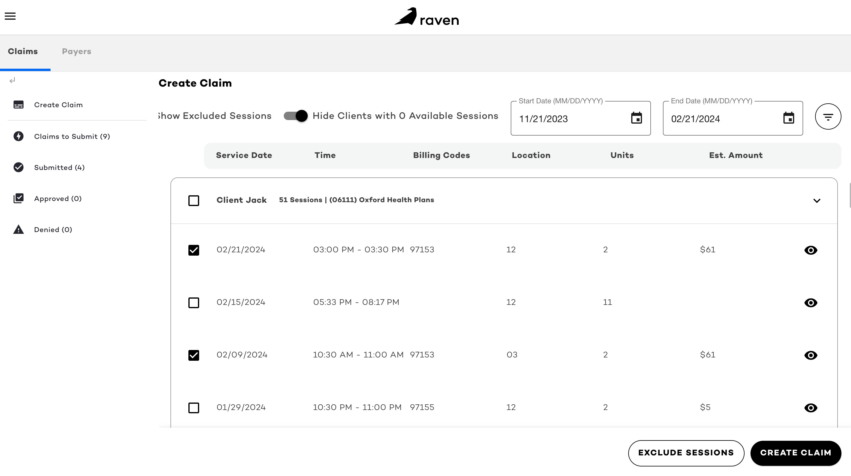 Raven Health App Scheduling Page